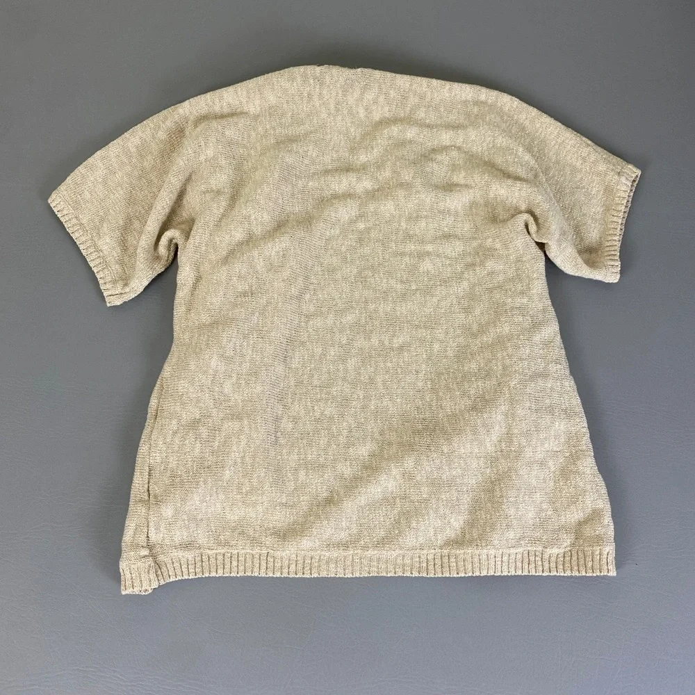 VERVE Cardigan Sweater Women's 1X Beige Metallic Knit Short Sleeve Open Front‎